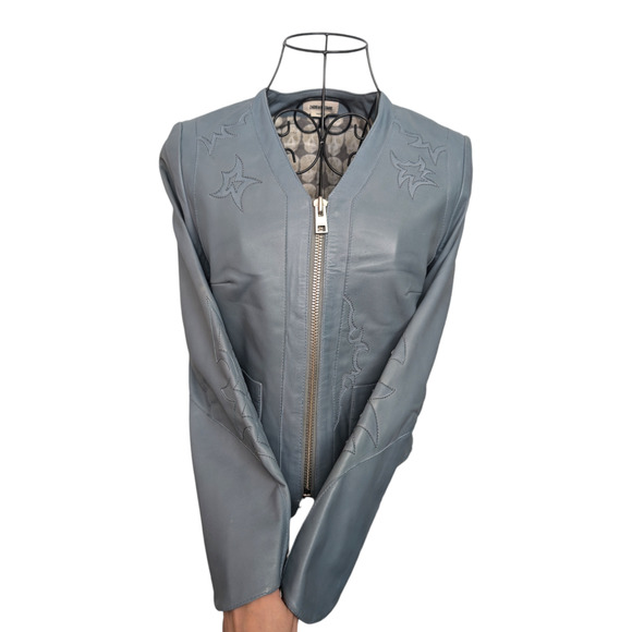 Zadig & Voltaire Vencia Patch Cloud Blue Lamb Leather Western Cropped Jacket XS - Picture 13 of 15